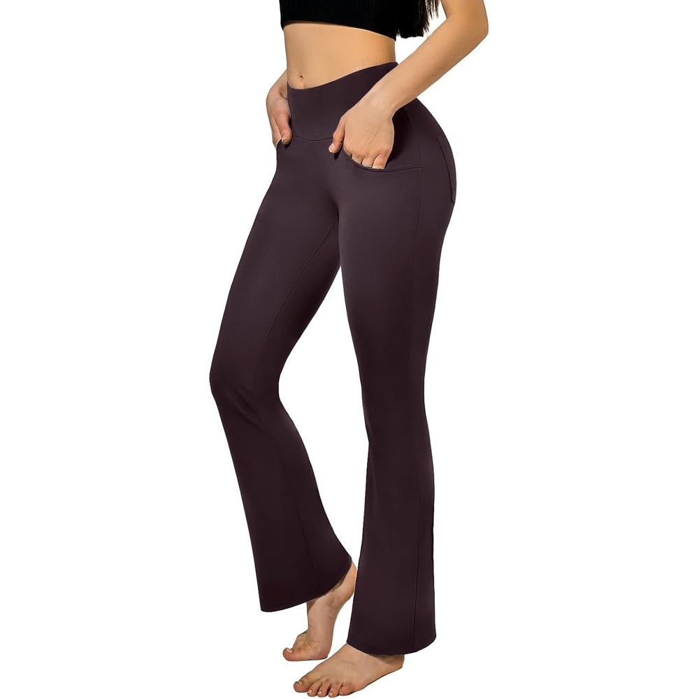 image:imageSINOPHANT Flared Yogahose Damen Leggings High Waist Schlaghose Blickdicht Leggins Bootcut Jogginghose with TaschenBraun