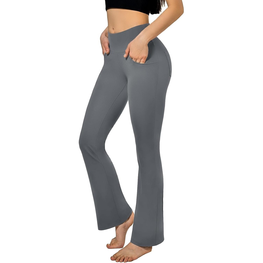 image:imageSINOPHANT Flared Yogahose Damen Leggings High Waist Schlaghose Blickdicht Leggins Bootcut Jogginghose with TaschenGrau