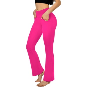 SINOPHANT Flared Yogahose Damen Leggings High Waist Schlaghose Blickdicht Leggins Bootcut Jogginghose with Taschen(Rosa)