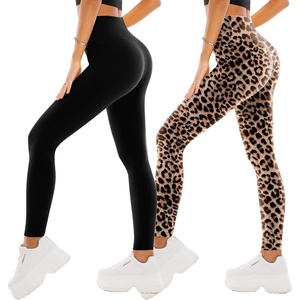 SINOPHANT Leggings Damen High Waist Leggins für Sport(#2er Pack Schwarz/Leopard)