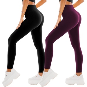 SINOPHANT Leggings Damen High Waist Leggins für Sport(#2er Pack Schwarz/Pflaumenlila)