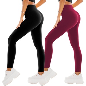 SINOPHANT Leggings Damen High Waist Leggins für Sport(#2er Pack Schwarz/Weinrot)